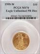1999-W $10 Unfinished Proof Dies Gold Eagle MS70