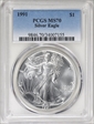 1991 $1 Silver Eagle MS70