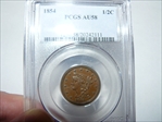 1854 1/2C AU58BN