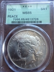 1921 $1 High Relief, Peace MS65