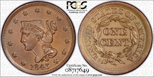1843 1C Petite Head, Lg Letters MS63BN