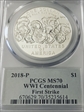 2018-P $1 WWI Centennial First Strike Wreath MS70
