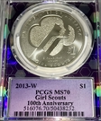 2013-W $1 Girl Scouts 100th Anniversary MS70
