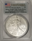 2025-(P) $1 Silver Eagle with Eagle Privy Struck at Philadelphia First Strike MS70