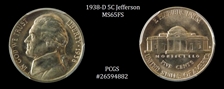 1938-D 5C Jefferson MS65FS