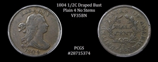 1804 1/2C Plain 4, No Stems VF35BN