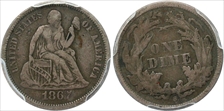 1867-S 10C VF25