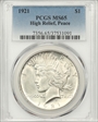 1921 $1 High Relief, Peace MS65