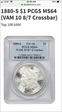1880-S $1 VAM 10, 8/7 Crossbar MS64