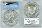 2011-W $1 Burnished Silver Eagle 25th Anniversary Set First Strike Blue Eagle SP70