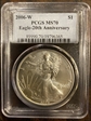 2006-W $1 Burnished Silver Eagle 20th Anniversary SP70