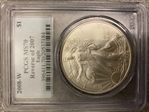 2008-W $1 Burnished Silver Eagle Reverse of 2007 SP70
