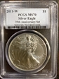 2011-W $1 Burnished Silver Eagle 25th Anniversary Set SP70