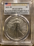 2021-W $1 Burnished Silver Eagle-Type 2 First Strike SP70