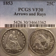 1853 25C Arrows and Rays VF30