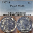 1937-S 5C MS65