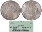 1883 5C No CENTS MS64