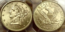 1908 $5 Liberty MS64+