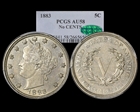 1883 5C No CENTS AU58