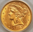 1853 $5 MS61
