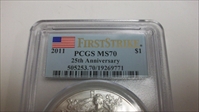2011 $1 Eagle-25th Anniversary First Strike MS70