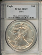 1991 $1 Silver Eagle MS69