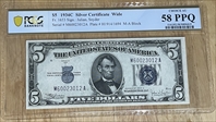 1934C $5 $5 Silver Certificate  AU58PPQ
