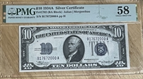 1934A $10 $10 silver certificate  AU58