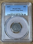 1837 10C Seated, Large Date F15