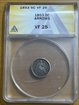1853 5 Cents Arrows  VF25