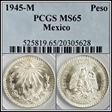 1945-M Peso KM-455 Ag MS65