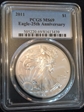 2011 $1 Silver Eagle 25th Anniversary MS69