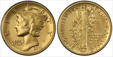 2016-W 10C Mercury Dime Gold 100th Anniversary First Strike Label SP70