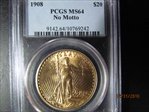 1908 $20 No Motto MS64