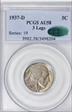 1937-D 5C 3 Legs AU58