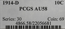 1914-D 10C AU58
