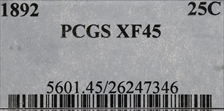 1892 25C XF45