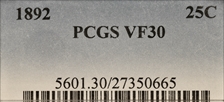 1892 25C VF30