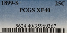 1899-S 25C XF40