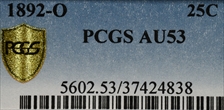 1892-O 25C AU53