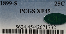 1899-S 25C XF45