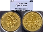 1849 G$1 Open Wreath AU58