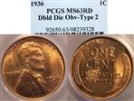 1936 1C Doubled Die Obverse, Type 2 MS63RD