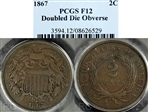 1867 2C Doubled Die Obverse F12BN