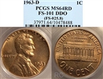 1963-D 1C DDO, FS-101 MS64RD
