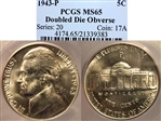 1943-P 5C Doubled Die Obverse MS65