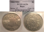 1866/1866 5C Repunched Date AU50