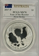 2017-P $1 Year of the Rooster Ag First Strike Mercanti Australia MS70