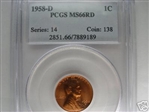 1958-D 1C MS66RD