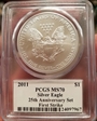 2011 $1 Silver Eagle 25th Anniversary Set First Strike MS70